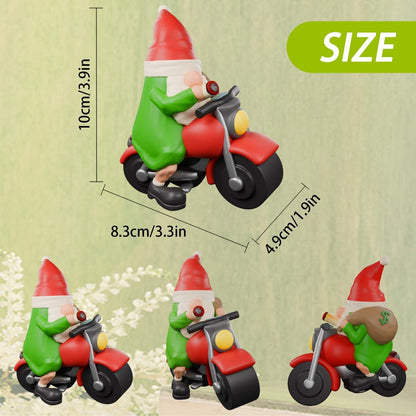 Zabawny Krasnal Świąteczny na Motocyklu – Figurka 10 cm do Dekoracji Ogrodu lub Domu