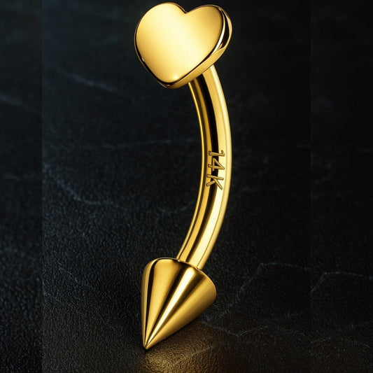 14K Gouden Hart Piercing – 1g, Dikte 16G (1,2 mm), Lengte 8 mm