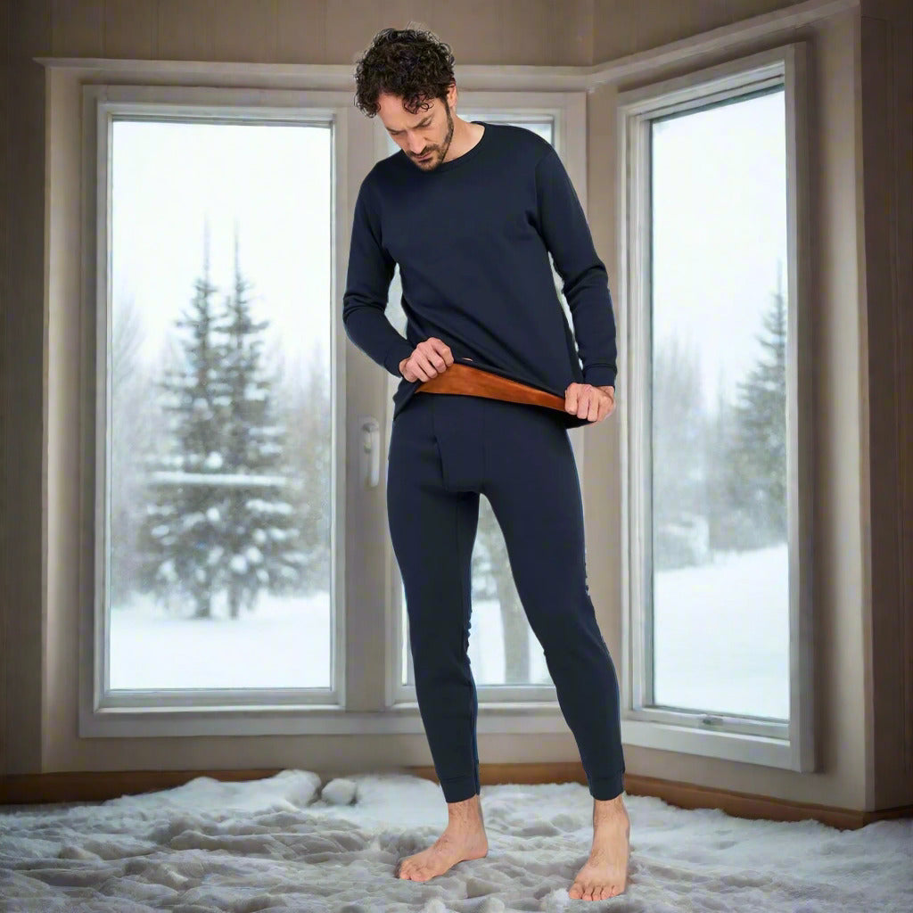 Set Lenjerie Termică Bărbați – Thermoflux M63, Fleece Interior, M, Albastru Închis