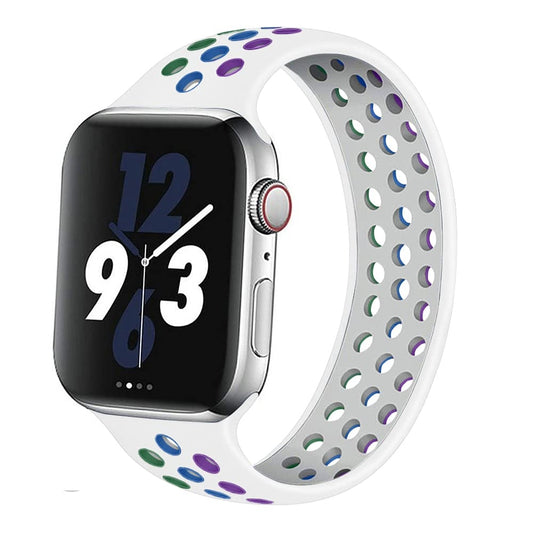 Zachte siliconen sportband voor Apple Watch (38/40/41mm) – Rainbow White model, compatibel met Serie 8 7 6 5 4 3 SE