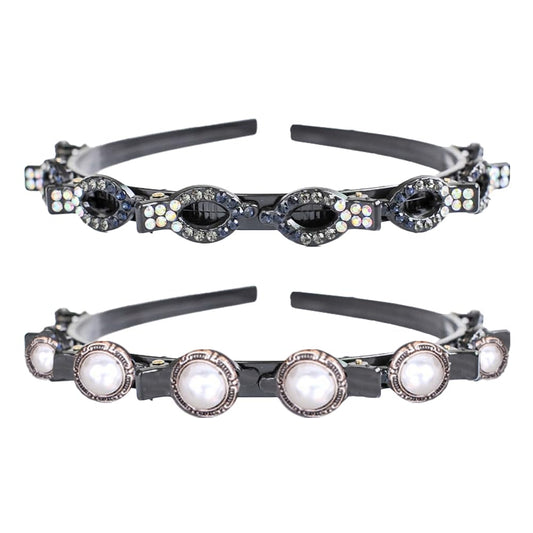 Set 2 benzi elastice cu pietricele și perle mari (albastru închis) – din plastic, cu 8 clești mici pentru prindere