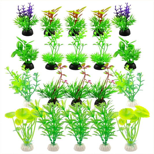 Set 20 Plante Artificiale pentru Acvariu – Verzi, 5–12 cm