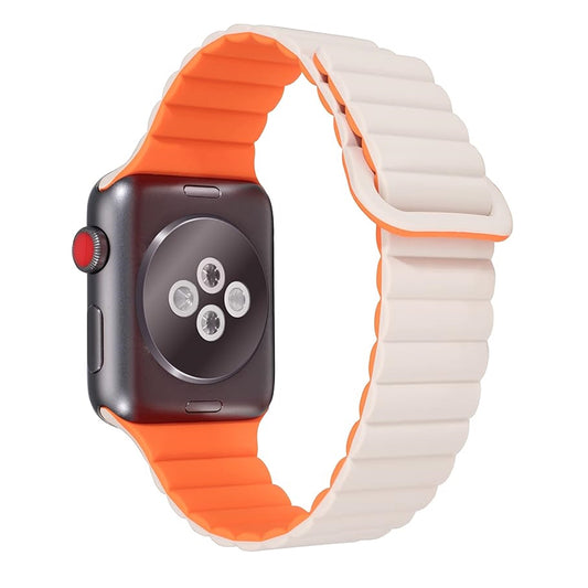 Compatibele band voor Apple Watch 41mm 40mm 38mm – Huidvriendelijke siliconen band met magnetische sluiting, geschikt voor Series 8 7 6 5 4 3 2 1 SE – Starlight Orange, Zwart en Roze
