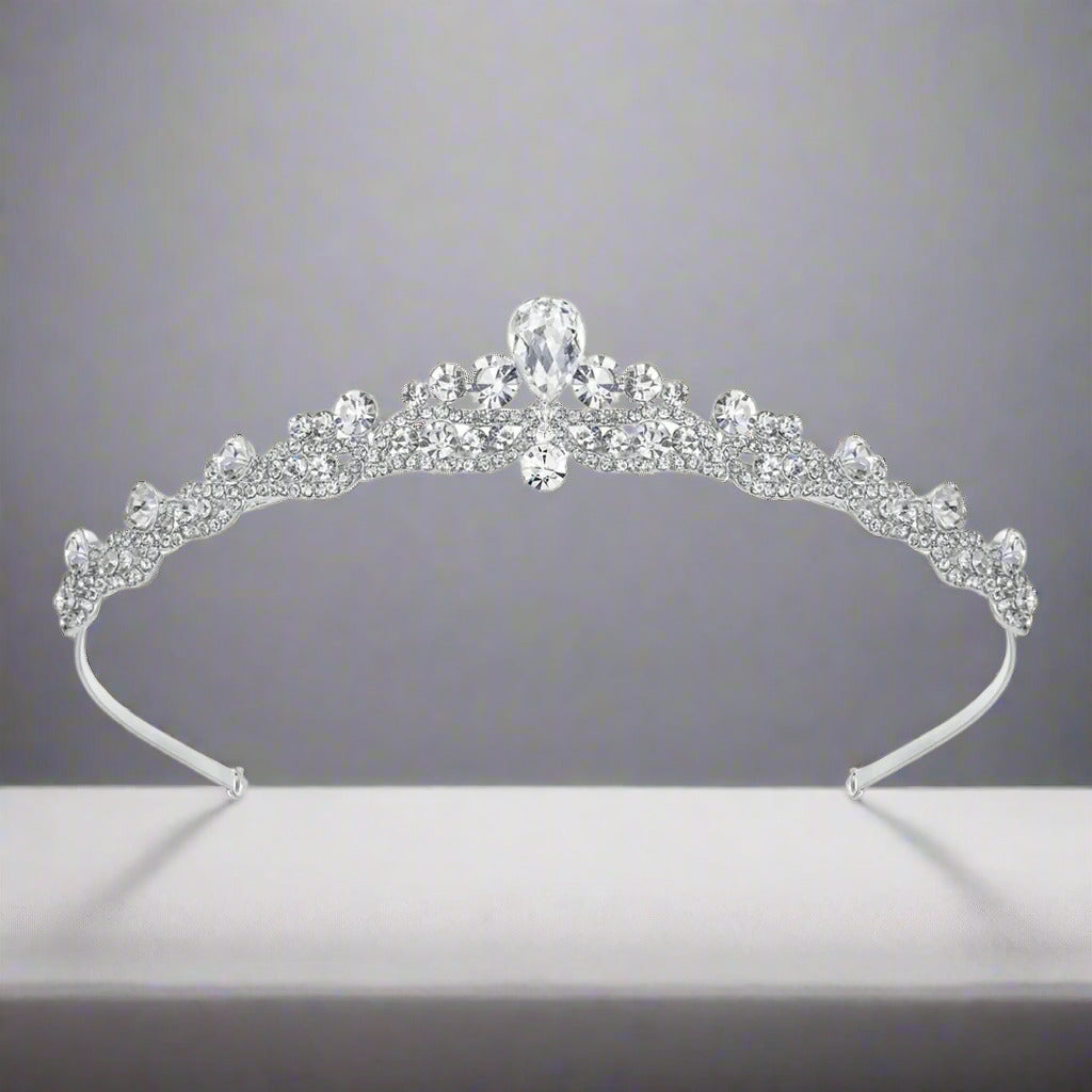 Elegancka tiara ślubna – styl retro vintage z kryształkami, kolor srebrny