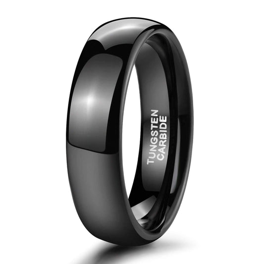 Zwart Gepolijste Tungsten Trouwring 6mm – Voor Dames en Heren, Comfort Fit (Maat 77 / Ø 24.5mm)