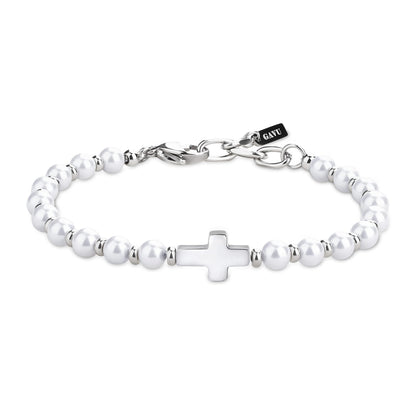 Unisex Bracelet with Cross Charm – Shell Pearl Beads