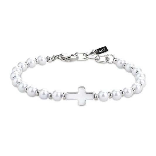 Unisex Bracelet with Cross Charm – Shell Pearl Beads
