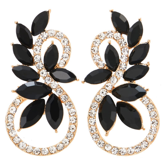 Elegante oorbellen met rosegoud plating – Zwarte marquise kristallen in 8-vorm met fonkelende strass