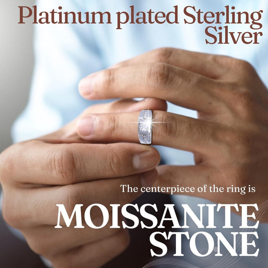 Herenring met 1 ct Moissaniet – 925 Sterling Zilver met Platinaplating, GRA Certificaat, Verstelbare Maat