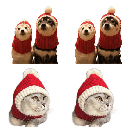 Grappige kerst hondenmuts met pompon – gebreide rode winter snood voor huisdieren, maten L en XL